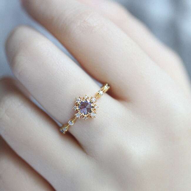 Dream Gate" Gentle Purple Blue Wave Lace Edge Micro Paved Pointed Zircon Luxury Starry Sky Ring