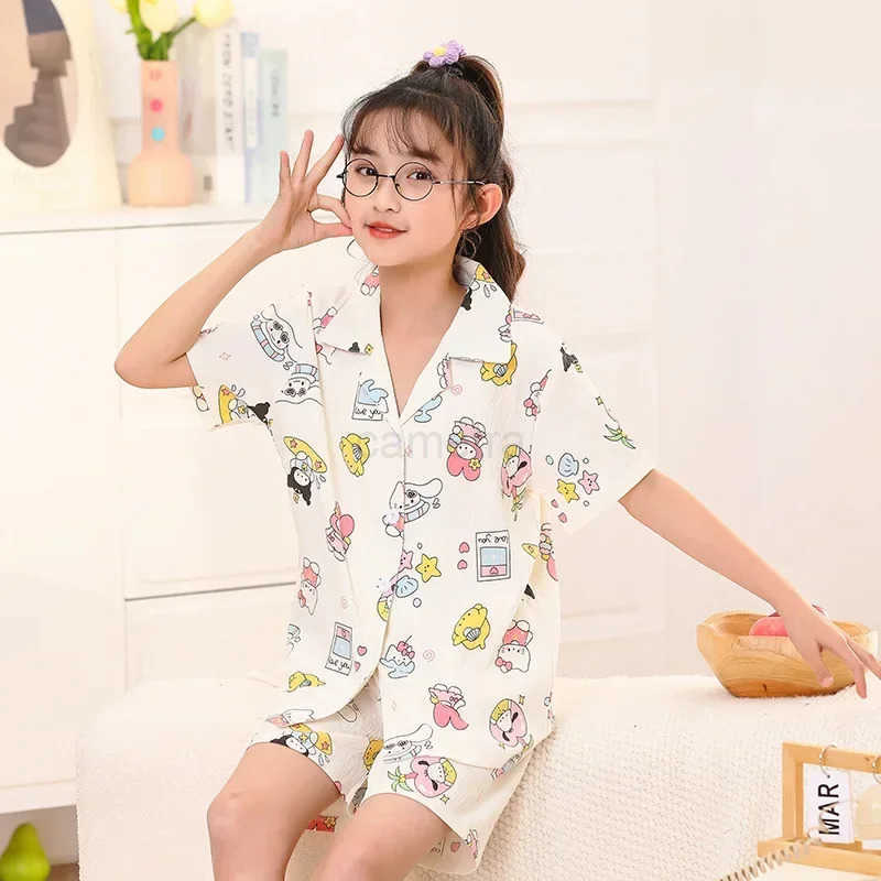 Sanrio Summer Pajamas 2024 New Childrens Home Service Suit Little Girls Short-Sleeved Shorts Summer Air-Conditioned Clothes XJ250618XJ250618