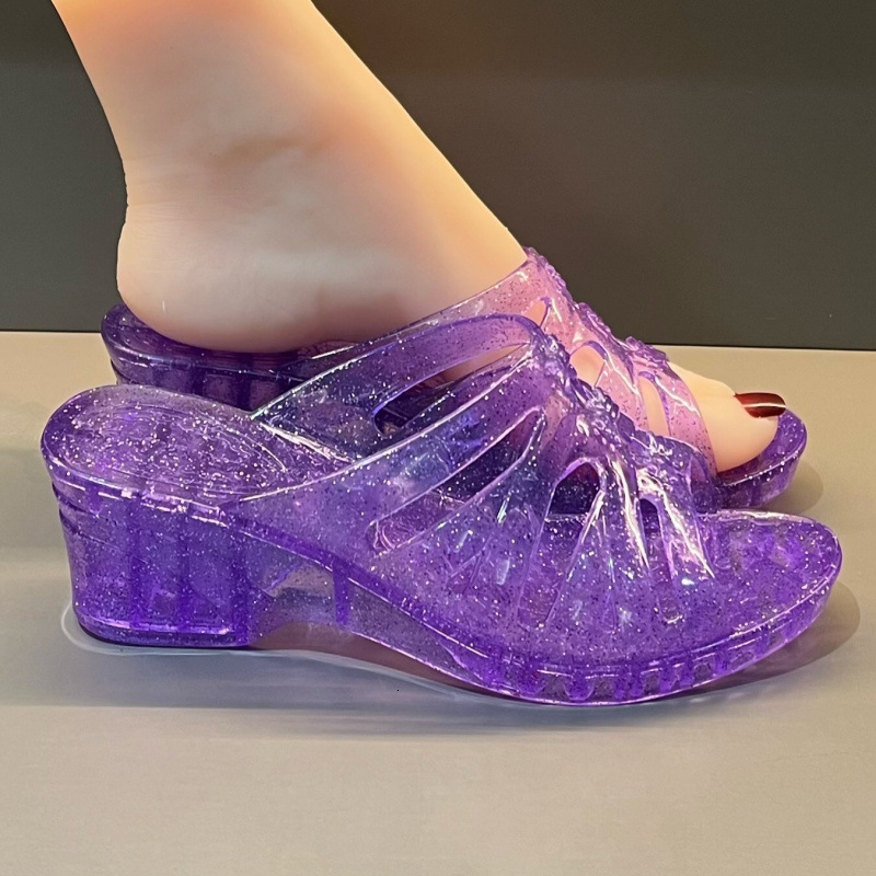Fashion crystal shoes, transparent fashion women's slippers, thick soled jelly, anti slip and height increasing women's shoes, designer shoe