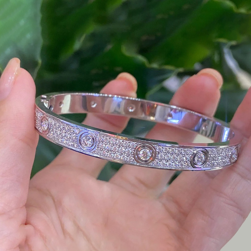 Wholesale Classic Moissanite Bangle Bracelet 925 Sterling Silver Full Moissanite Diamond Bangles for Gifts
