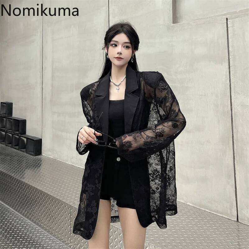 Women Clothing Summer Thin Jackets 2025 Ropa Mujer Patchwork Lace Temperament Coat Sexy Y2k Tops See Through Oversized Outwear