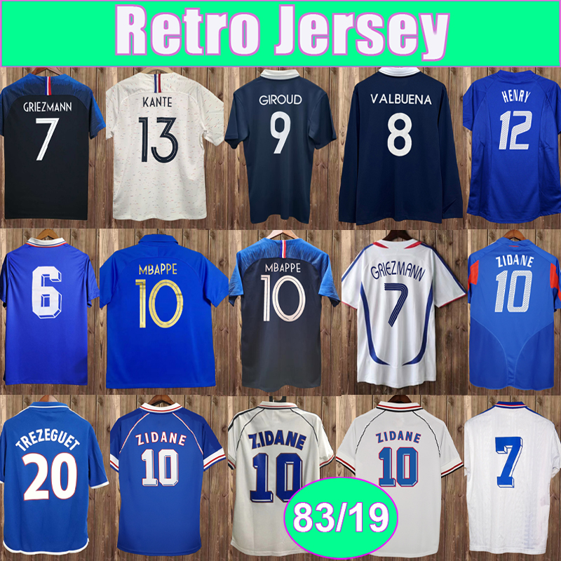 1983 2019 ZIDANE HENRY Mens RETRO Soccer Jerseys Long Sleeve DJORKAEFF VIEIRA GRIEZMANN vintage Home Away vintage Football Shirt Uniforms