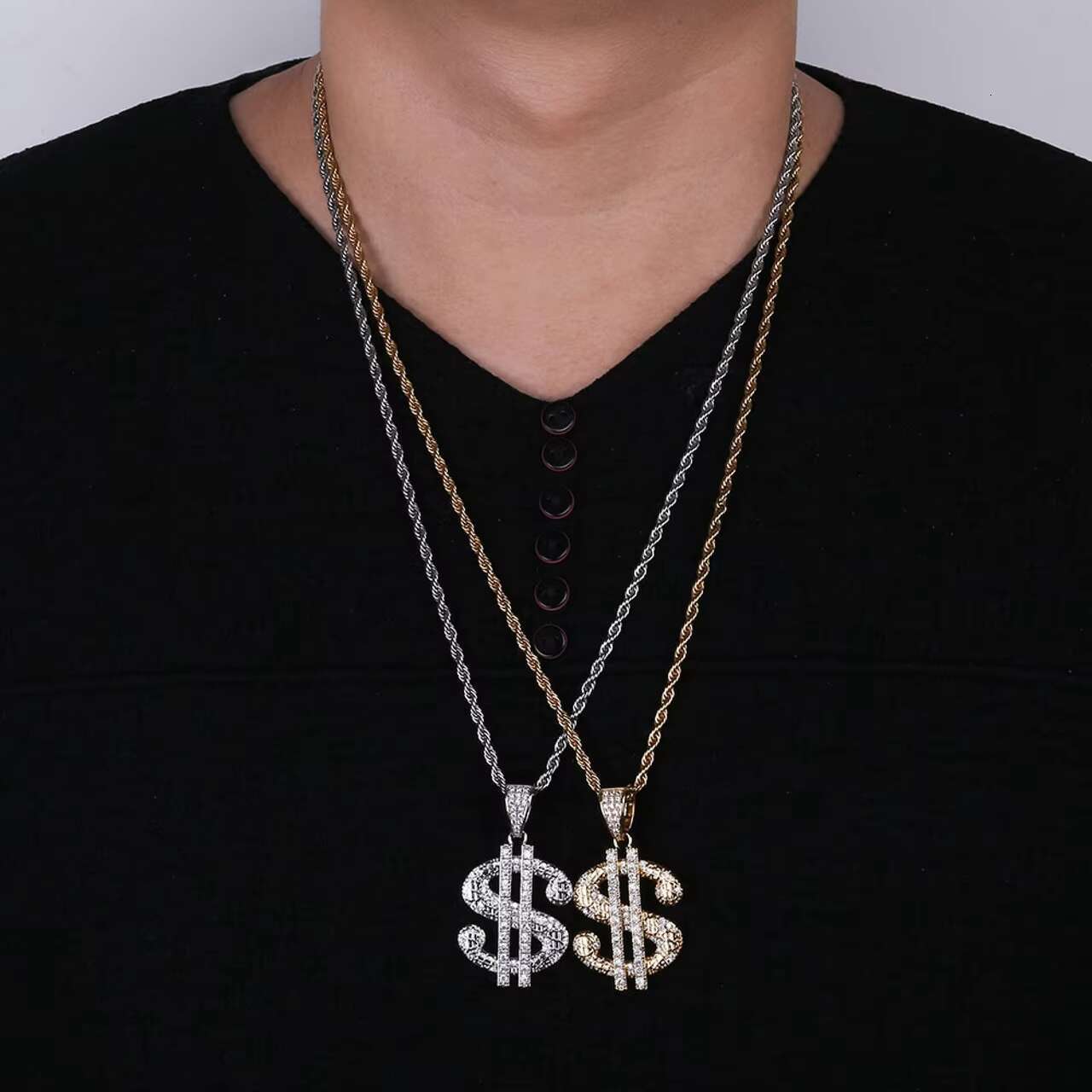 Luxury Hip Hop Style Moissanite Pendants Charms New Design Solid 14k Gold 925 Silver Blinged Dollar Sign Moissanite Necklaces
