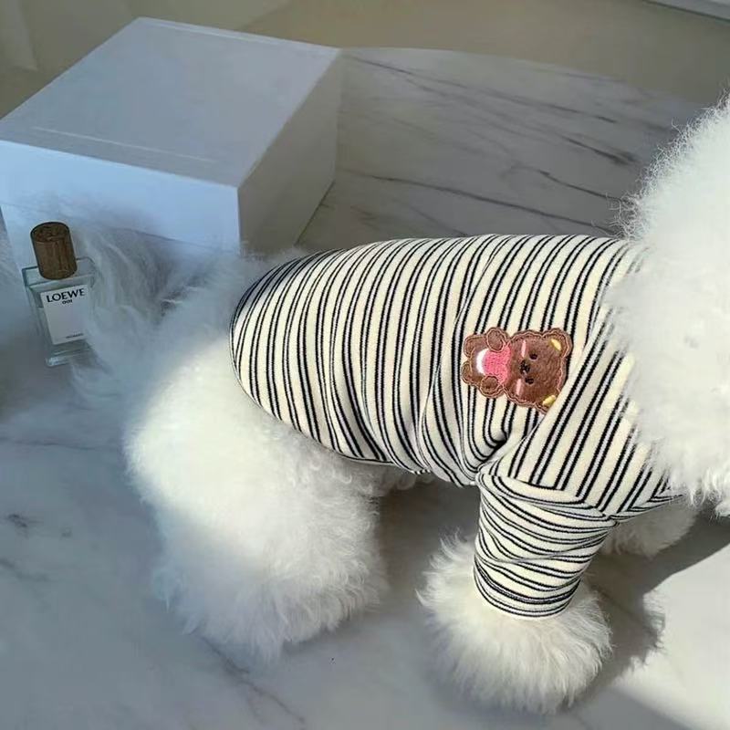 T855 Autumn new Teddy bottoming shirt Bichon Pomeranian Poodle cat small dog clothes striped T-shirt