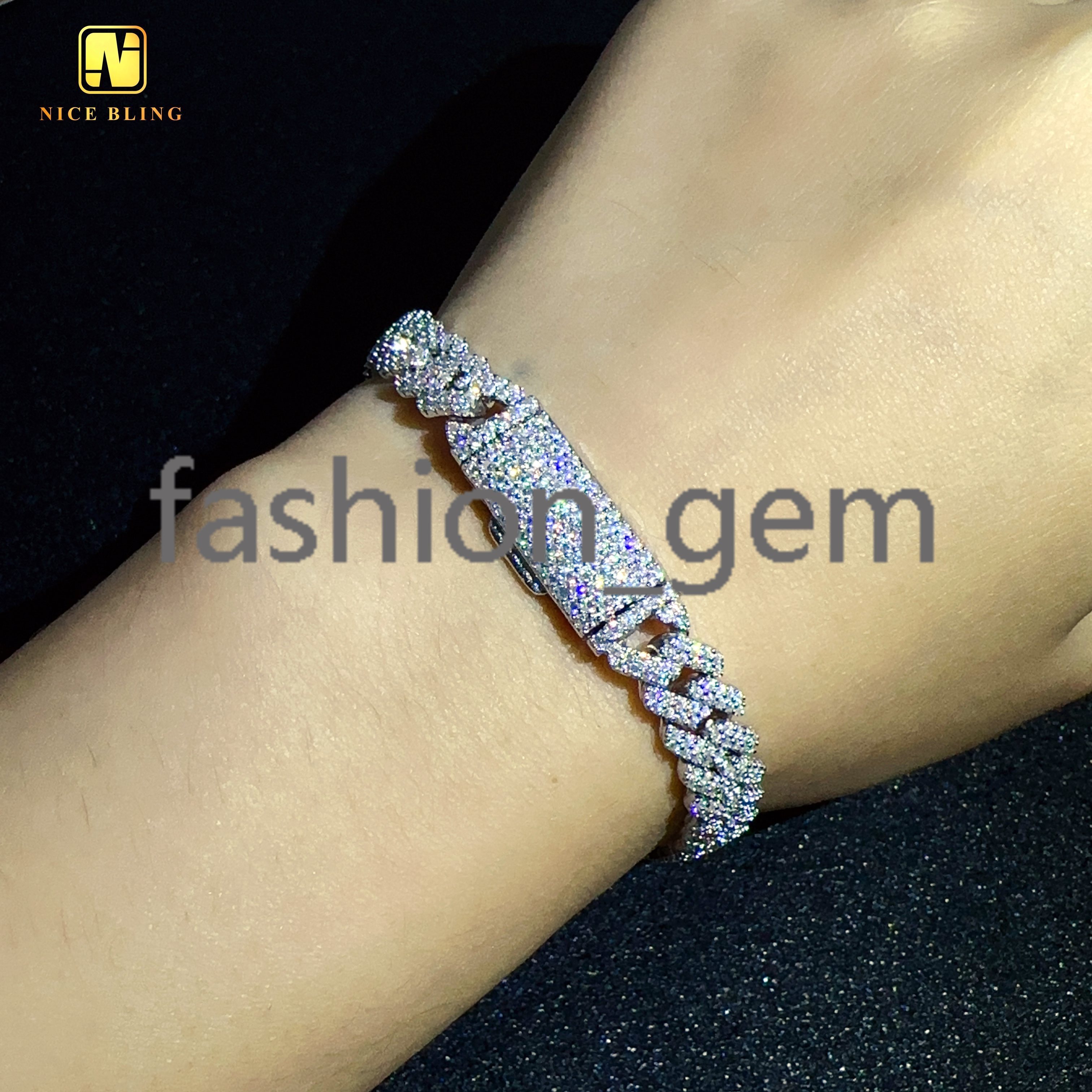 Real Gold Plated 8mm Cuban Link Chains Hip Hop Jewelry 925 Silver Moissanite Cuban Necklaces bracelets