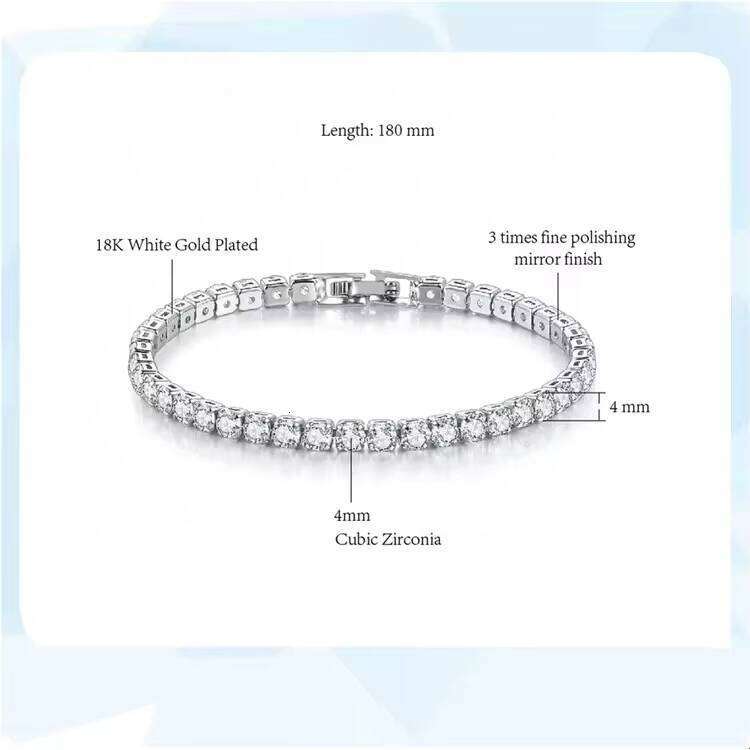 Fashion Sier Chain Jewelry for Women and Men 2.5mm 3mm 4mm 5mm Iced Crystal Zircon Tennis Bracelet
