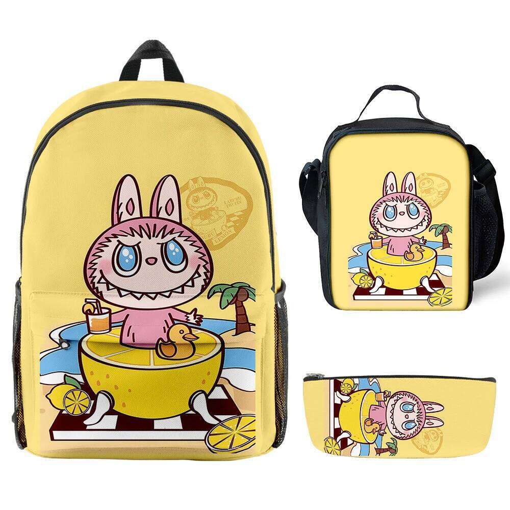 Novelty Cool Labubu 3D Print 3Pcs/Set Student School Bags Laptop Daypack Backpack Crossbody Lunch Bag Pencil Case