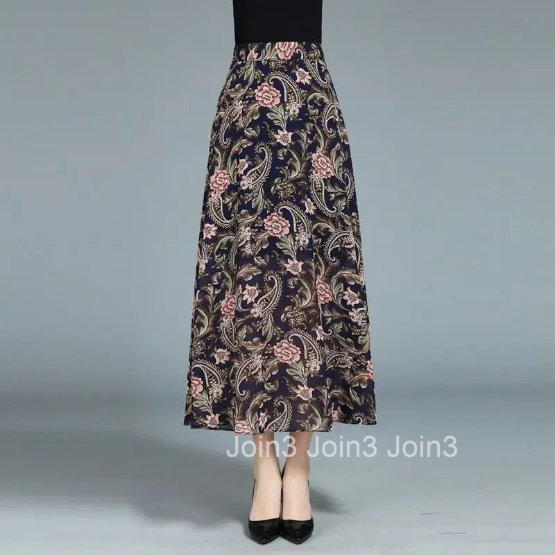 Chiffon Midi Skirts for Women Floral Y2k Vintage Harajuku Stylish Premium High Quality 2025 Trend Summer Cheap V Woman Skirt