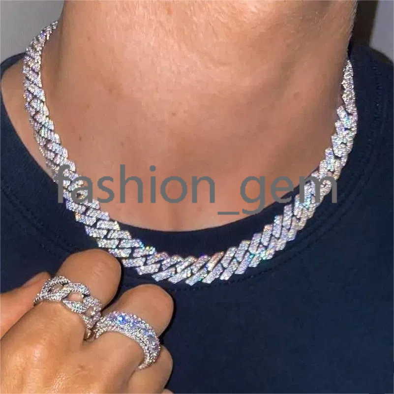 High Quality Moissanite Cuban Necklace Hiphop 12mm Gold Plated 925 Silver Moissanite Cuban Link Chain