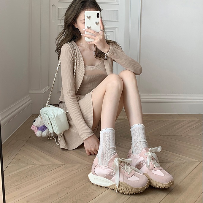 2025 New Winter Thick-Soled Dad Shoes Women's Leather Casual Sneakers Campus Korean Style