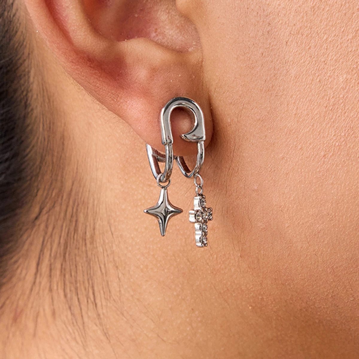 Youthway White Zirconia Cross Quadrangle Pendant Dangle Earring Creative Desgin Stainless Steel Ears Jewelry For Women 250617