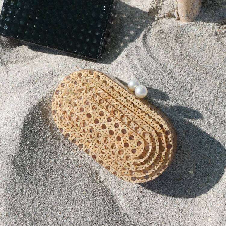 Women Acrylic egg cane bag Rattan clutch Bag For Wedding Party Purse summer beach Wicker Handbag Designer 2024 new