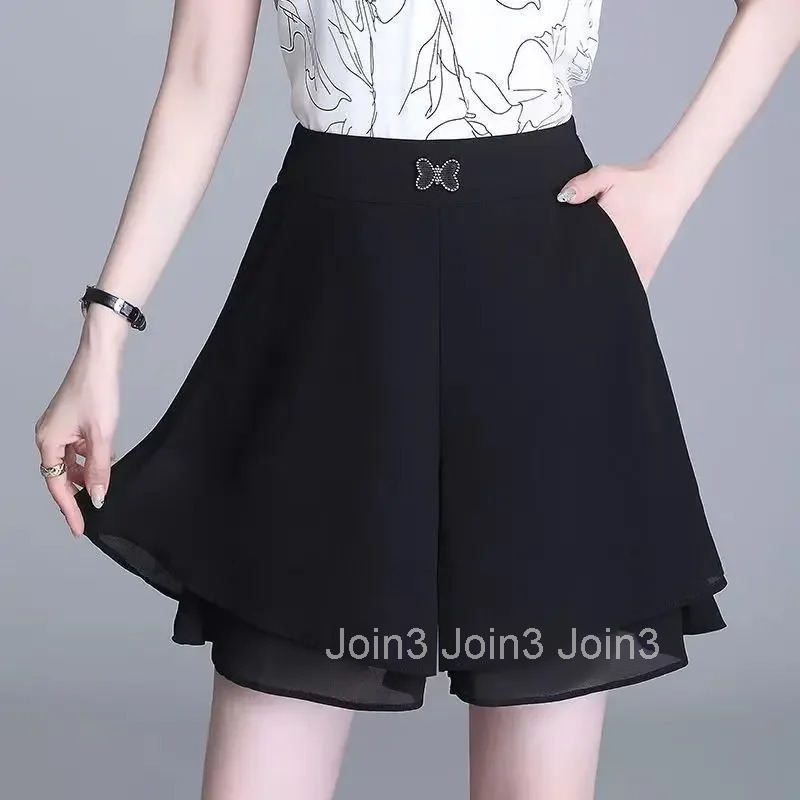 Baggy Skirt Pants High Waist Shorts for Women Woman Short Chiffon Black Loose Culotte Outdoor Youthful 2000s Clothes Y2k Casual