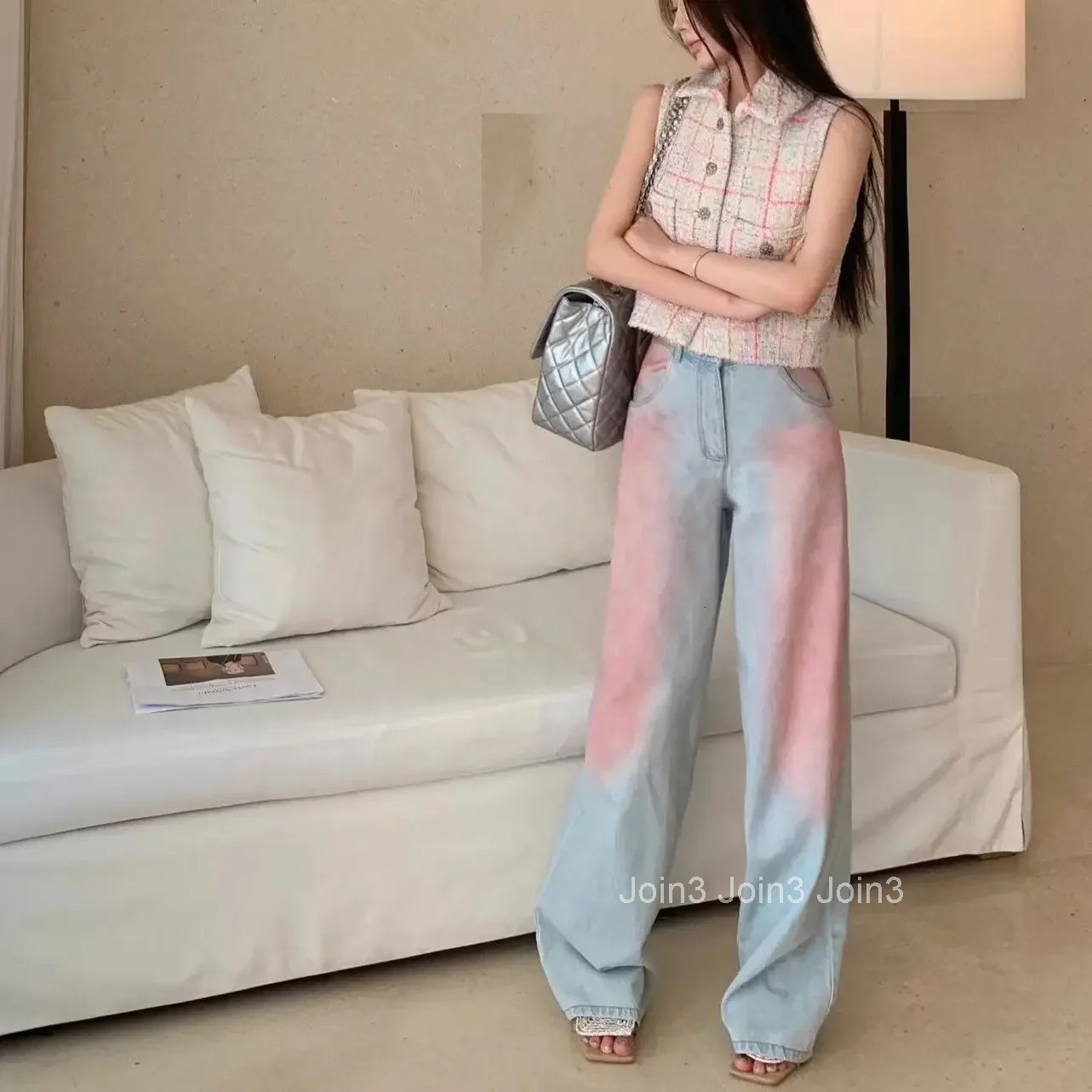 Womens Jeans Tie Dye Denim Pants for Women High Waist Shot Wide Leg Trousers Pant Vibrant 2025 Korean Style Original 2000s Y2k Z