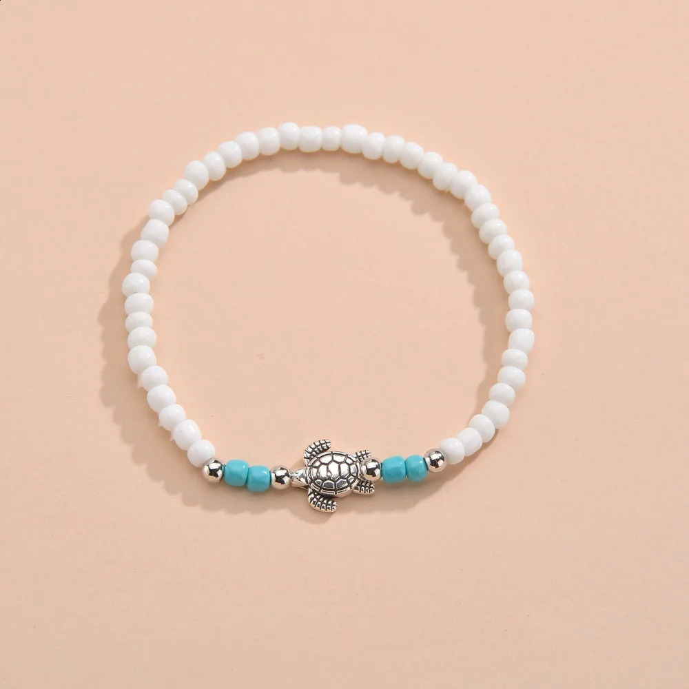 Cute Sea Turtle Rainbow Beaded Anklets For Women Elastic Rope Chains Adjustable Ankle Bracelet Beach Jewelry Summer Accessories 250606