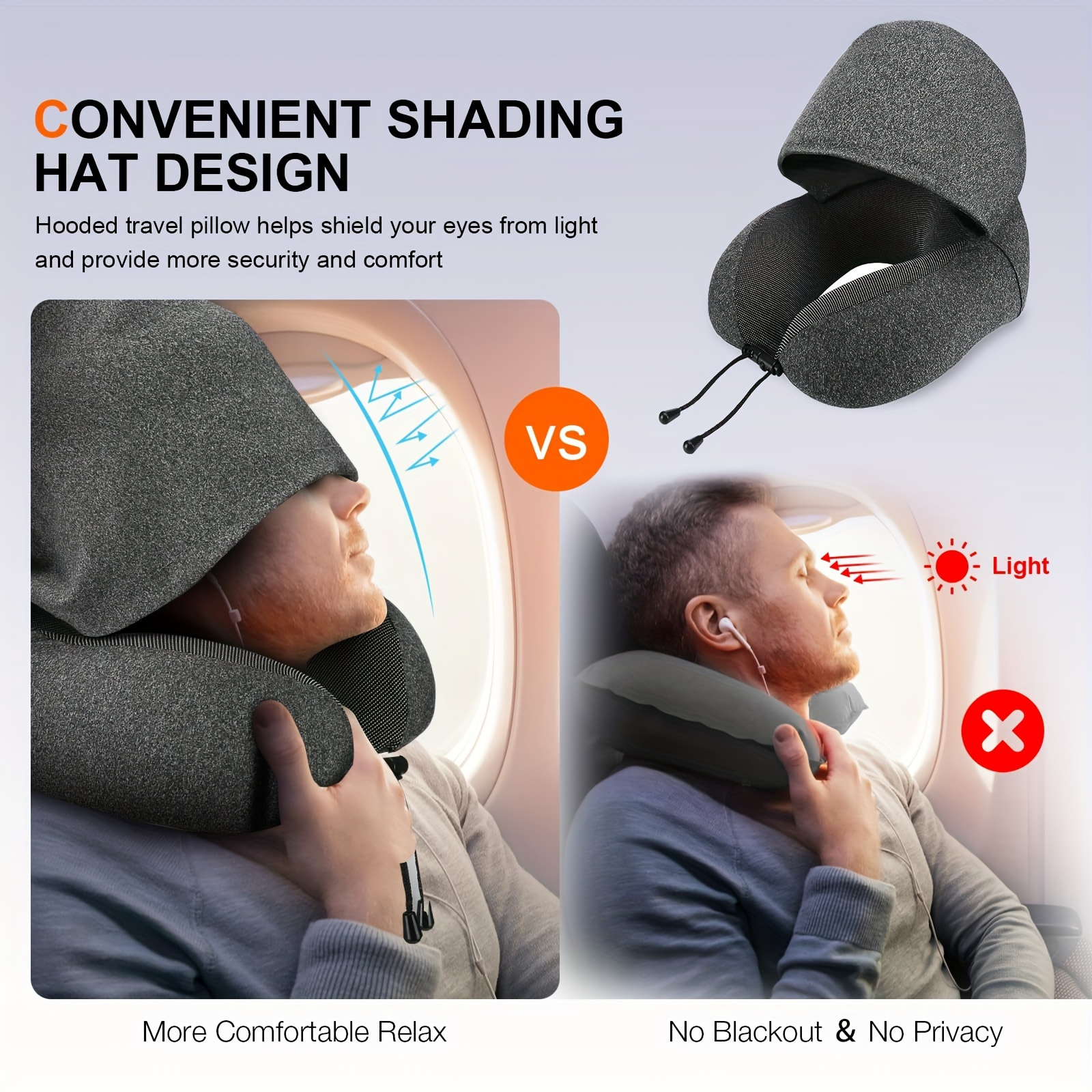 New hooded shading U-shaped pillow travel portable aircraft neck protection memory cotton pillow lunch break neck protection U-shaped pillow.