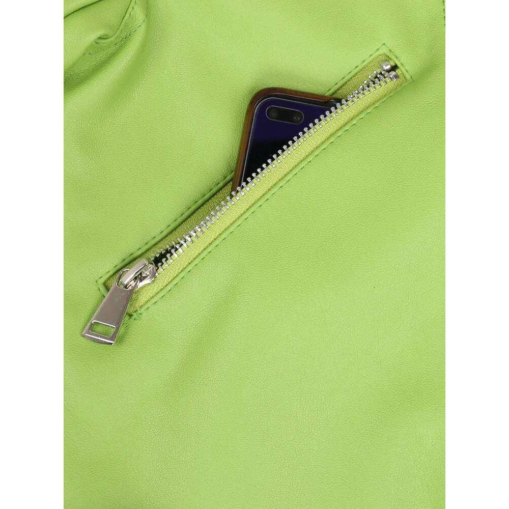 Nerazzurri Spring Autumn Colored Green Black Short Leather Biker Jacket Women Zipper Cool Designer Clothes Fashion 2022