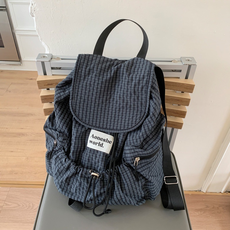 Free shipping designer Nylon Plaid Backpack for Women Niche Design 2025 New Large Capacity School Bag Lightweight Travel Korean Style Backpack