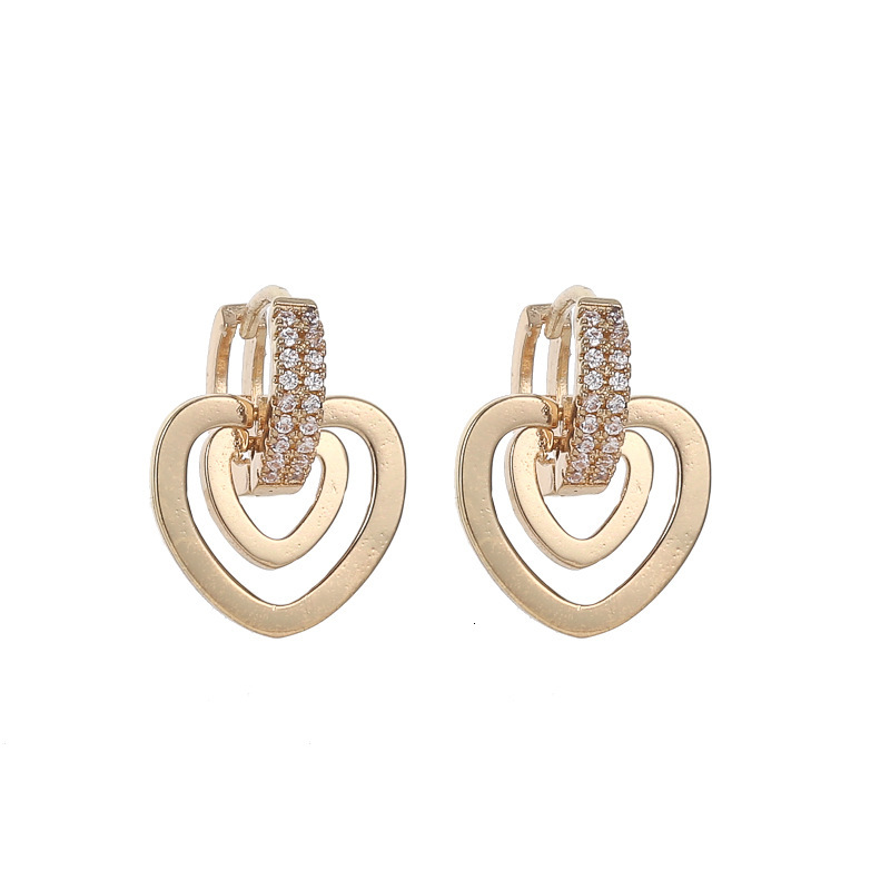 Gold-Plated High-End Double-Layer Heart Light Niche Design Inlaid Hollow Earrings