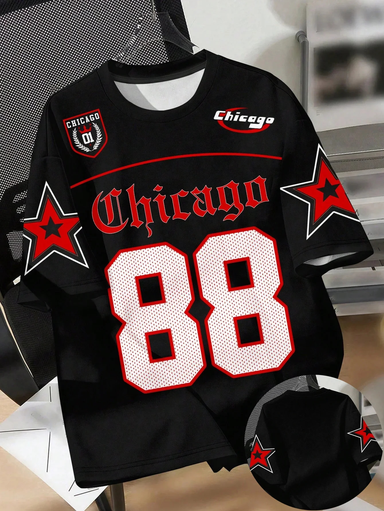 2025 summer mens Tshirt Casual crewneck Chicago letters 3D printed pattern polyester pullover daily outdoor 250616