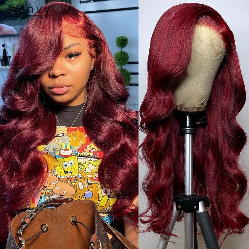 34 Inches Hd Lace Wig Body Wave 13X6 Red Lace Front Human Hair Wigs 13X4 Burgundy 99J Lace Front Wigs Pre Plucked Black Women Synthetic