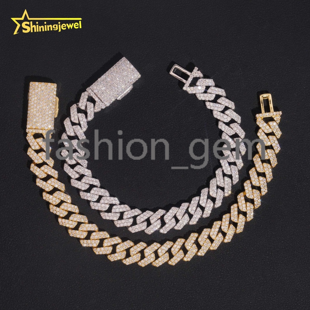 Ready to Ship Hot Sale 925 Sterling Silver 2 Rows 10mm Iced Out Moissanite Hip Hop Cuban Link Bracelets