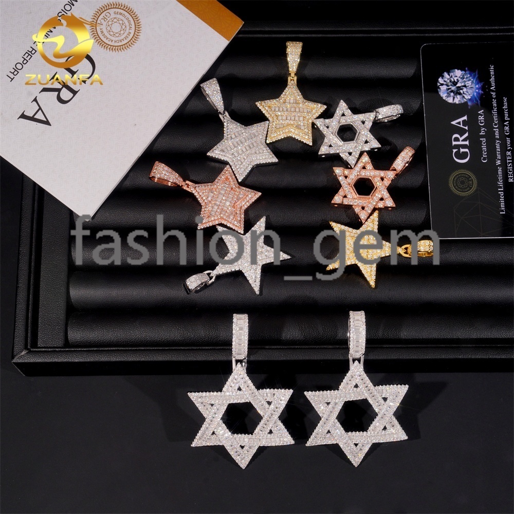 GRA Certificate Fashion Custom Hip Hop Jewelry Star Pendant Custom Iced Out 925 Silver VVS Moissanite Diamond Charm Pendant