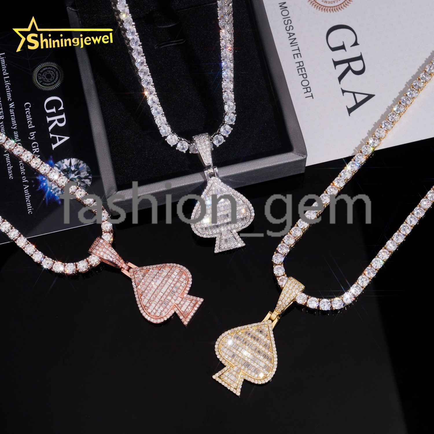 Ready to Ship Baguette Moissanite Shape Pendant 925 Sterling Silver GRA Moissanite Pendant Iced Out Diamond Jewelry