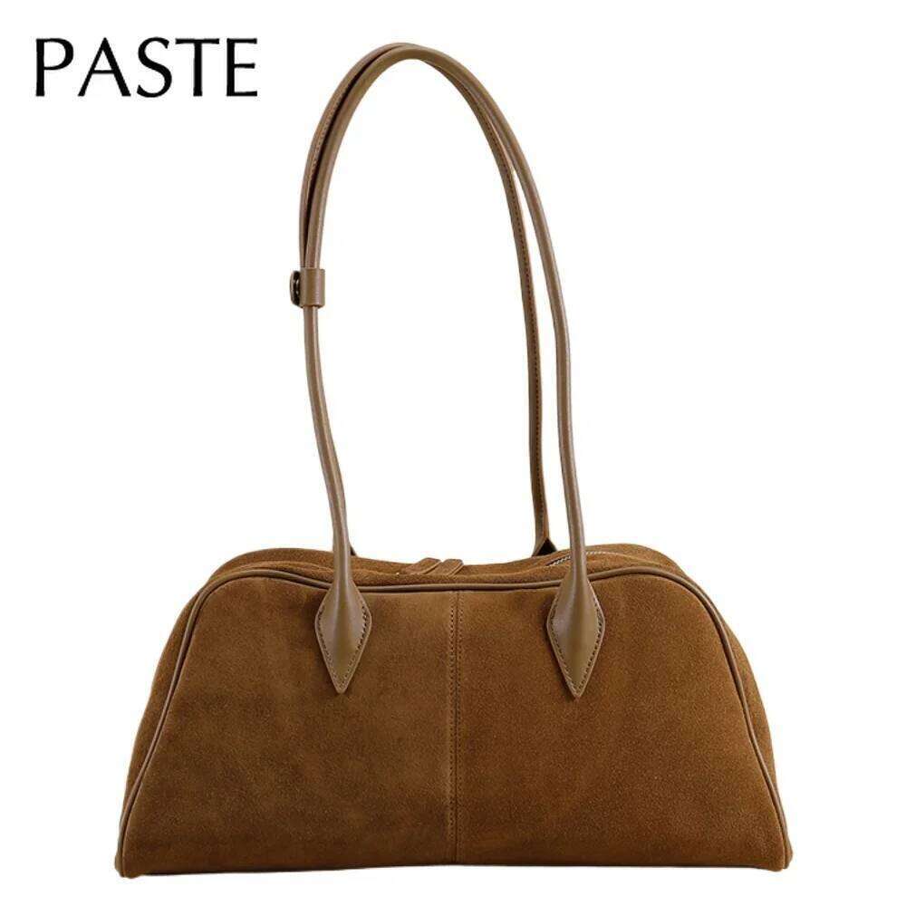 vintage england stylish matte coffee color boston tote genuine suede leather women tophandle handbag leisure daily shoulder bag