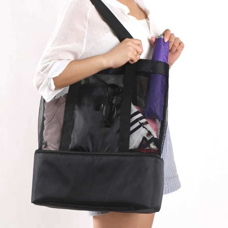 High Capacity Wen Mesh Transparent Bag Double-layer Heat Preservation Large Picnic Beach Bags Tote Off Lunch Snacks Bag B250618