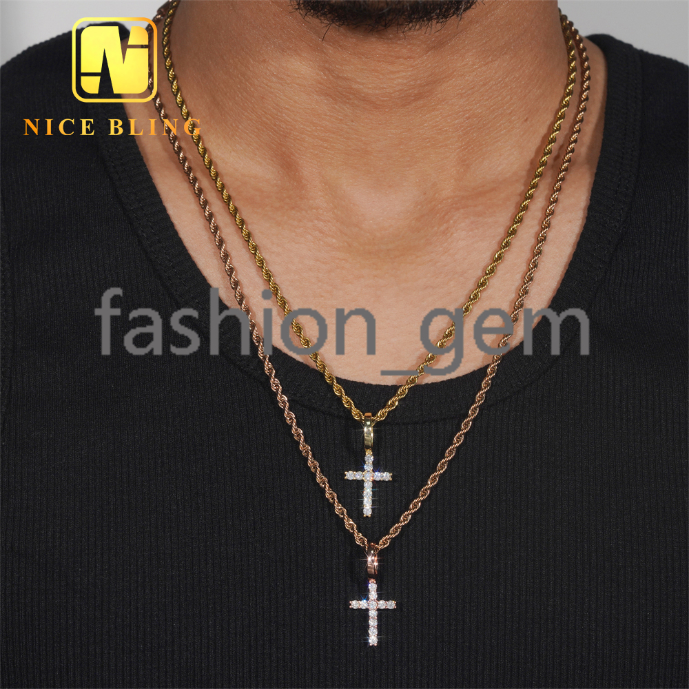 Classic Tiny Hip Hop Jewelry Round Cut Moissanite Iced Out Pendant 925 Silver VVS Moissanite Cross Rapper Pendant for Men