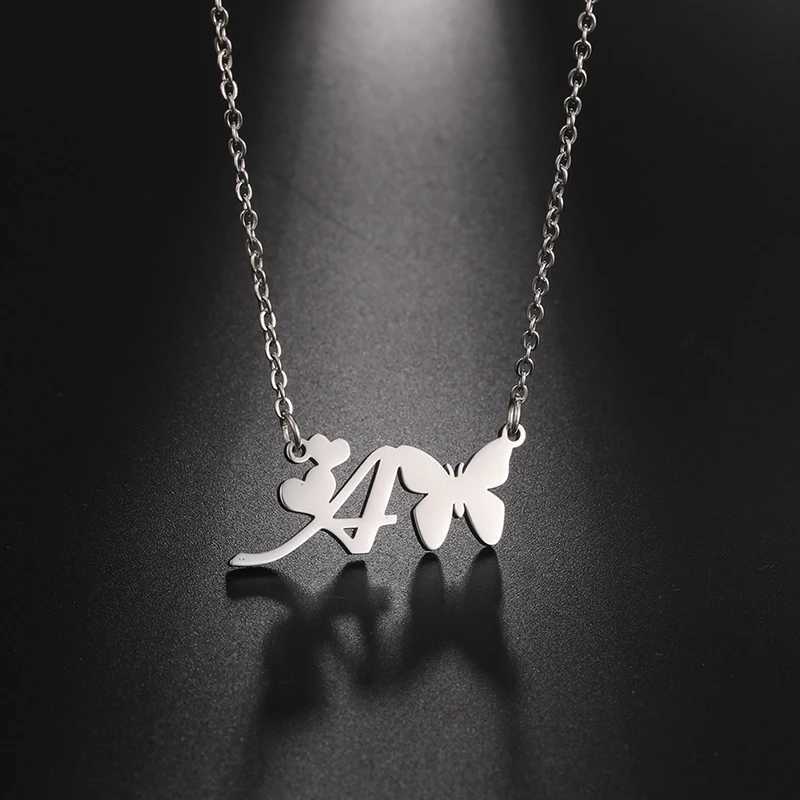 New Fashion 26 Initials Letter Pendant Butterfly Necklace for Women Elegant Stainless Steel Gold Color Necklace Jewelry Gift W250618