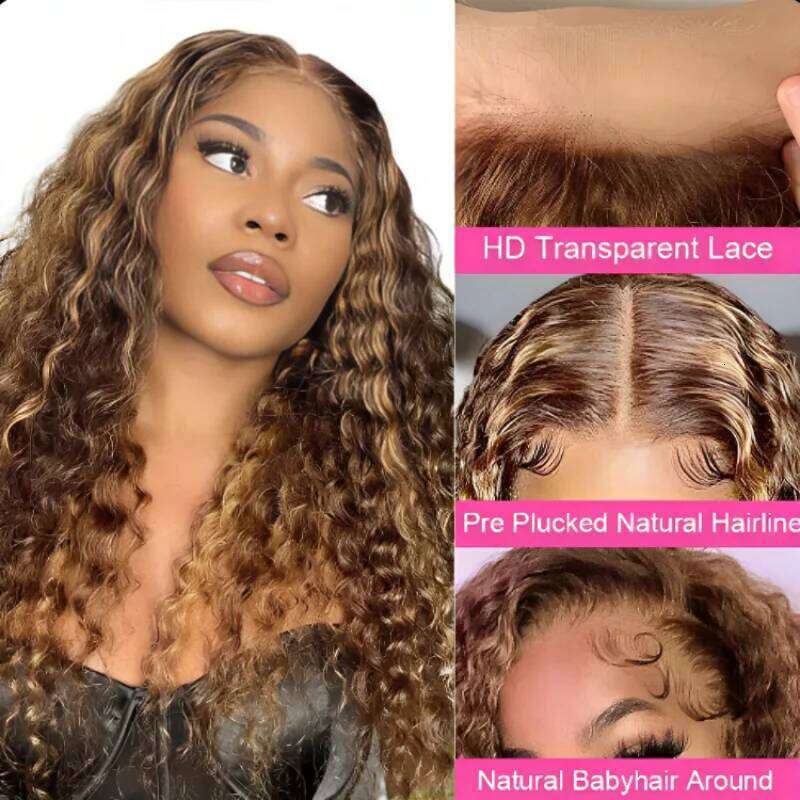 30 36 Inch Curly Highlight Wig Honey Blonde 13x4 Front Deep Wave 13x6 Hd Lace Frontal Wigs For Women Human Hair