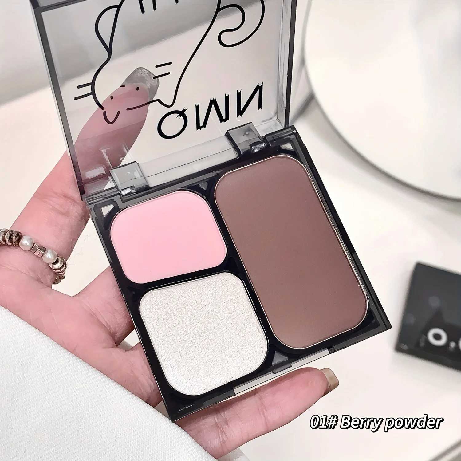 3-Shade Matte Glossy Contour Palette - Waterproof Light Beige Correcting Natural Finish for Everyday Makeup XJ250618