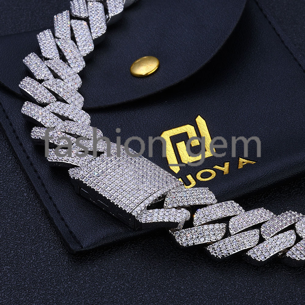 20mm Bling Diamond Box Clasp Cuban Chain for Men Silver Plated moissanite Stone Cuban Necklace Womens Hip Hop Jewelry Wholesale