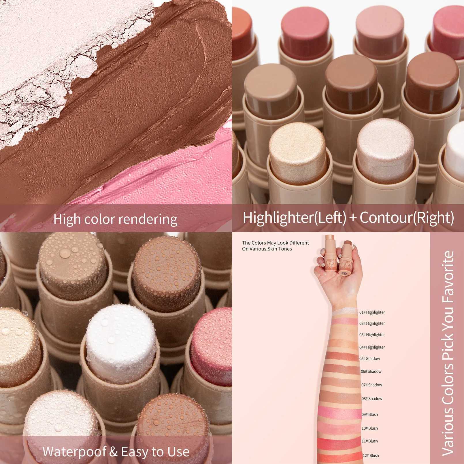Makeup Face Brown Bronzer Contour Stick Contouring Bronzer Stick Highlighter Brightening Blusher Stick Rouge Cream Concealer Pen XJ250618