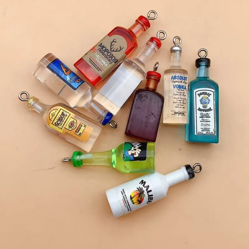10pcs Mini Alcoholic Drink Bottle Resin Charms Wine Bottles Pendant For Earring Keychain Diy Cute Jewelry Making 250609