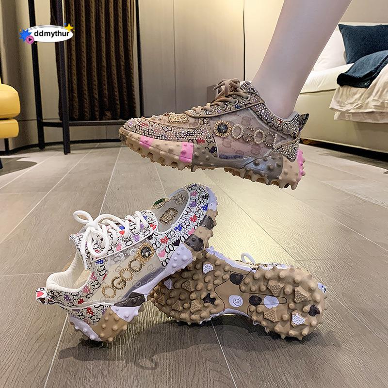 Durian Rhinestone Dad for Women 2023 Spring Summer New Mesh Breathable Casual Sneakers Fashion Women's Single Shoes ddmythur