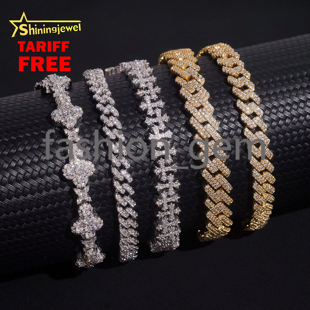 Hot Sale Iced Out Cuban Link Bracelet 925 Sterling Silver Gold Plated Pass Diamond Test VVS Moissanite Cuban Bracelet