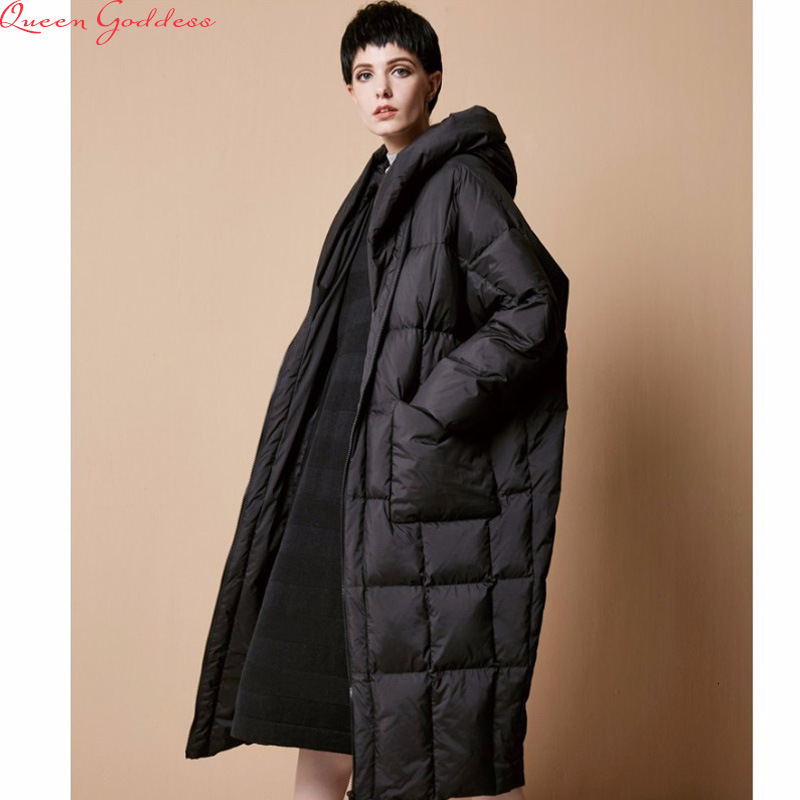 Plus Size Loose New Down Jacket 90% White Duck Down Extra Long Thickened Womens Long Down Jacket 210819