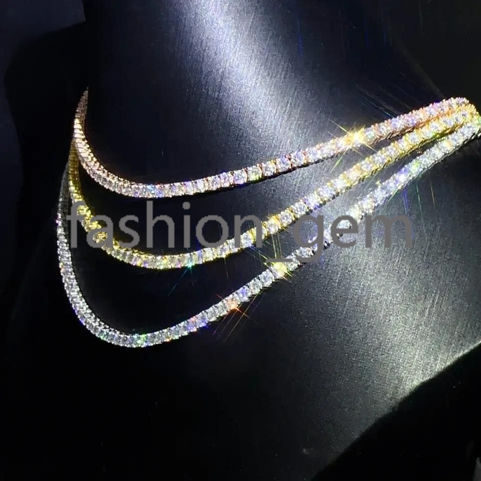 Cheapest Price Tennis Chain 3mm 4mm 5mm GRA Hip Hop Jewelry 925 Sterling Silver VVS D Color Diamond Moissanite Tennis Necklace