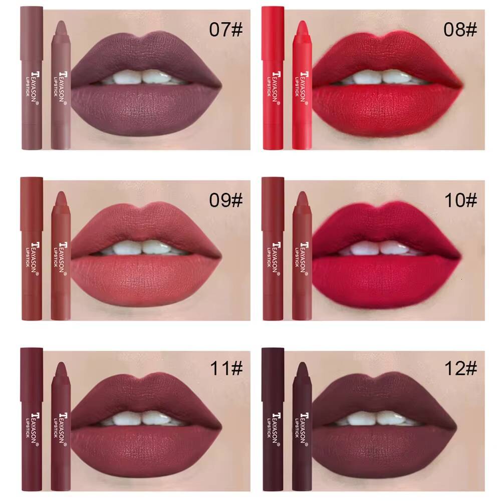 12 Colors Velvet Matte Lipsticks Pencil Waterproof Long Lasting Sexy Red Stick on-Stick Cup Makeup Lip Tint Pen Cosmetic happy