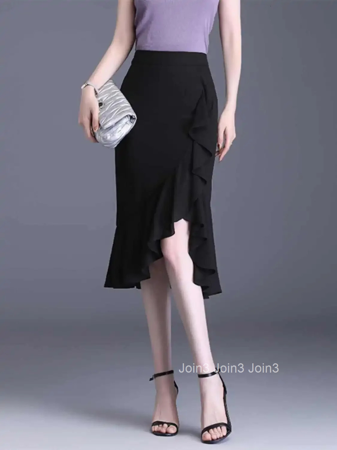 Ruffle High Waist Woman Skirt Midi Chiffon Tight Skirts for Women Purple Wrap Korean Style Clothing Sales Quality Summer 2025 V