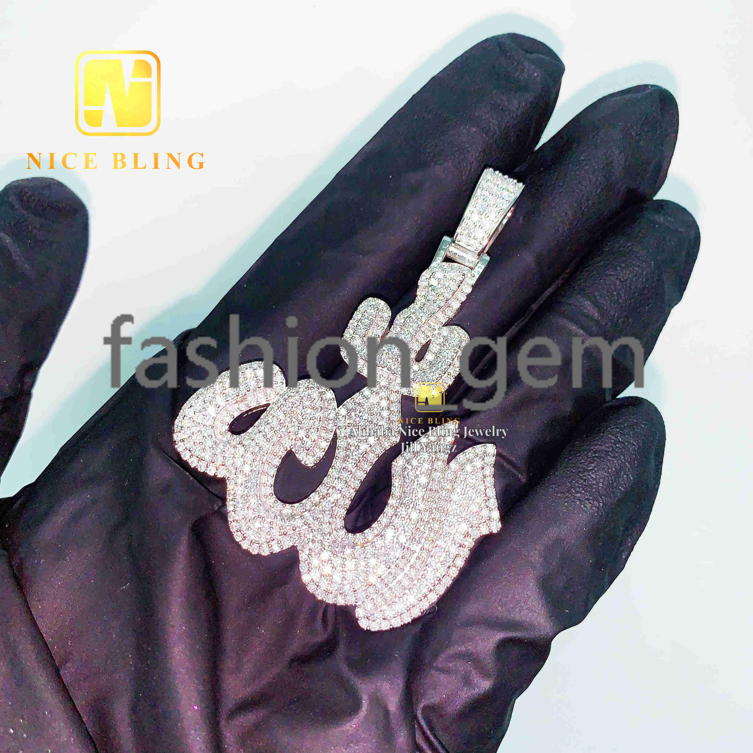 Protection Lucky Muslim Religious Jewelry Protection Allah Pendant 925 Silver Hip Hop Jewelry Custom Pendant Moissanite