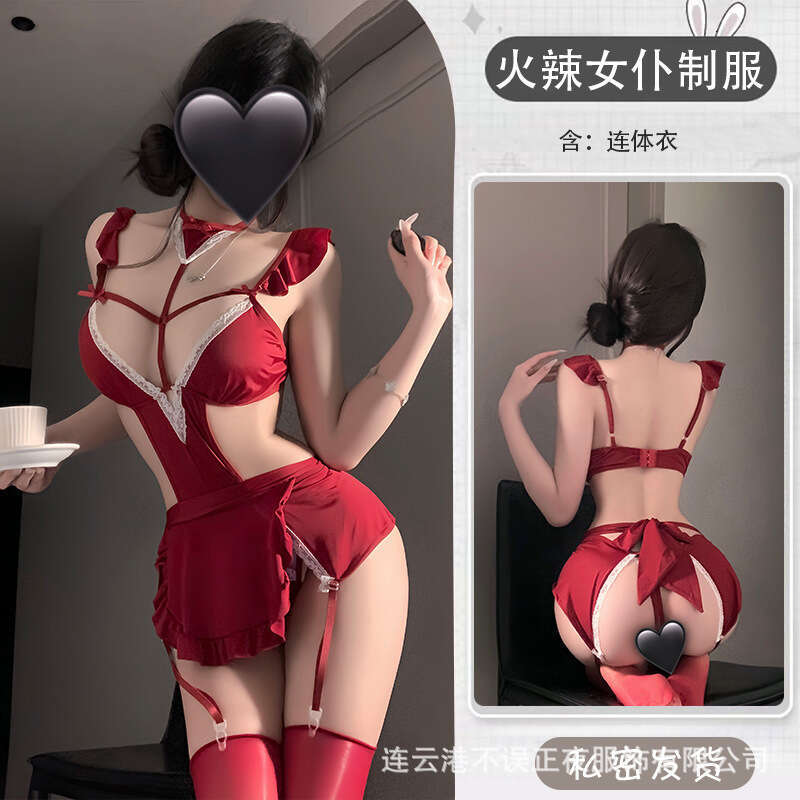 Sexy Lingerie No Mistake Nighttime Fun Lingerie Sexy Maid Uniform Pure Desire Red Temptation No-Need-Remove Set Qqny Lace Nightdress Women Lingerie