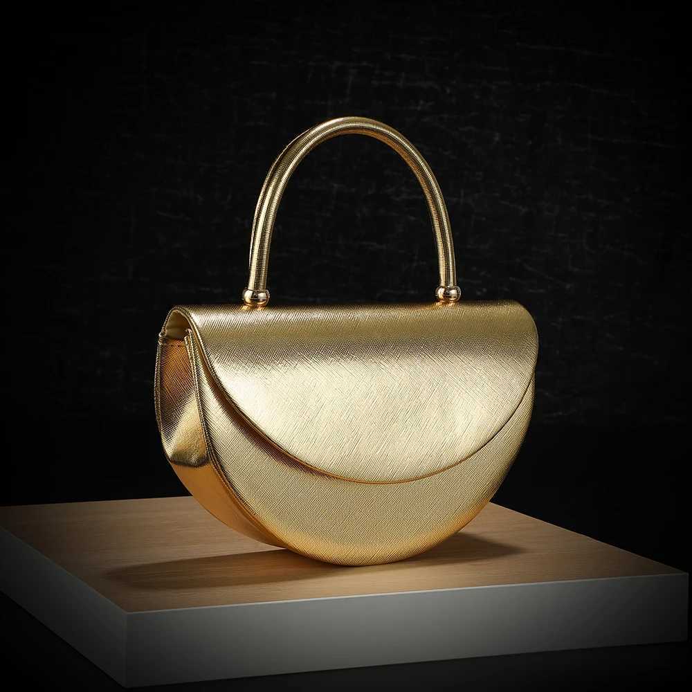 New fashion half-moon handbag shiny evening dress bag delicate metal chain shoulder bag fashion gift bag small items storage bag Z250618