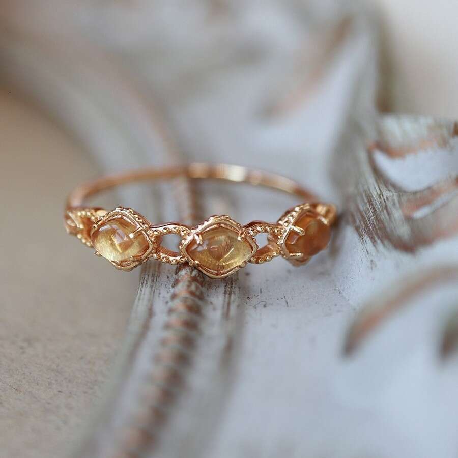 Honey Fruit Style High Imitation Natural Yellow Crystal Three Wealth-Attracting Fortune-Bringing Light Luxury High-End Ring