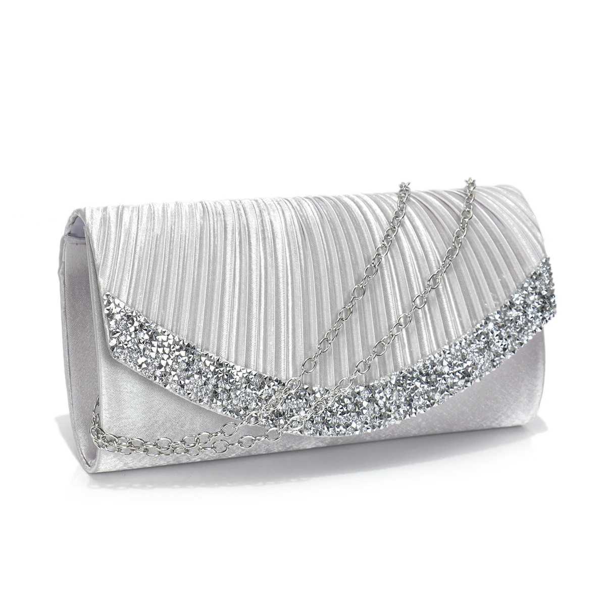 Glitter Envelope Design Women Evening Bags Satin Shoulder Chain Handbags Rhinestones Prom Banquet Purse Z250618