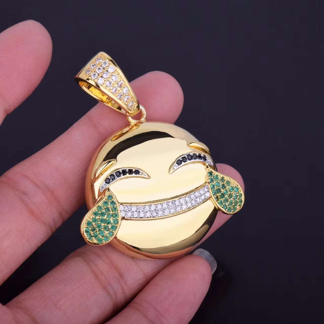 18K Gold Silver Funny Face Micro Pave Moissanite Pendant Necklace Hip Hop Style for Men Women