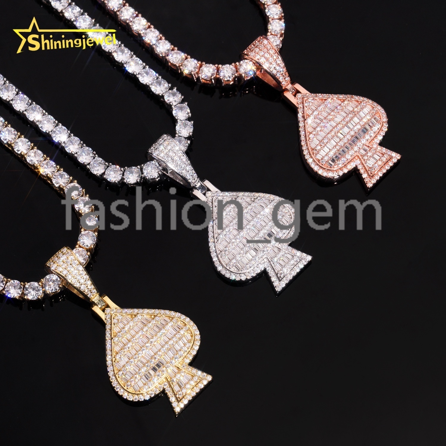 Ready to Ship Baguette Moissanite Shape Pendant 925 Sterling Silver GRA Moissanite Pendant Iced Out Diamond Jewelry